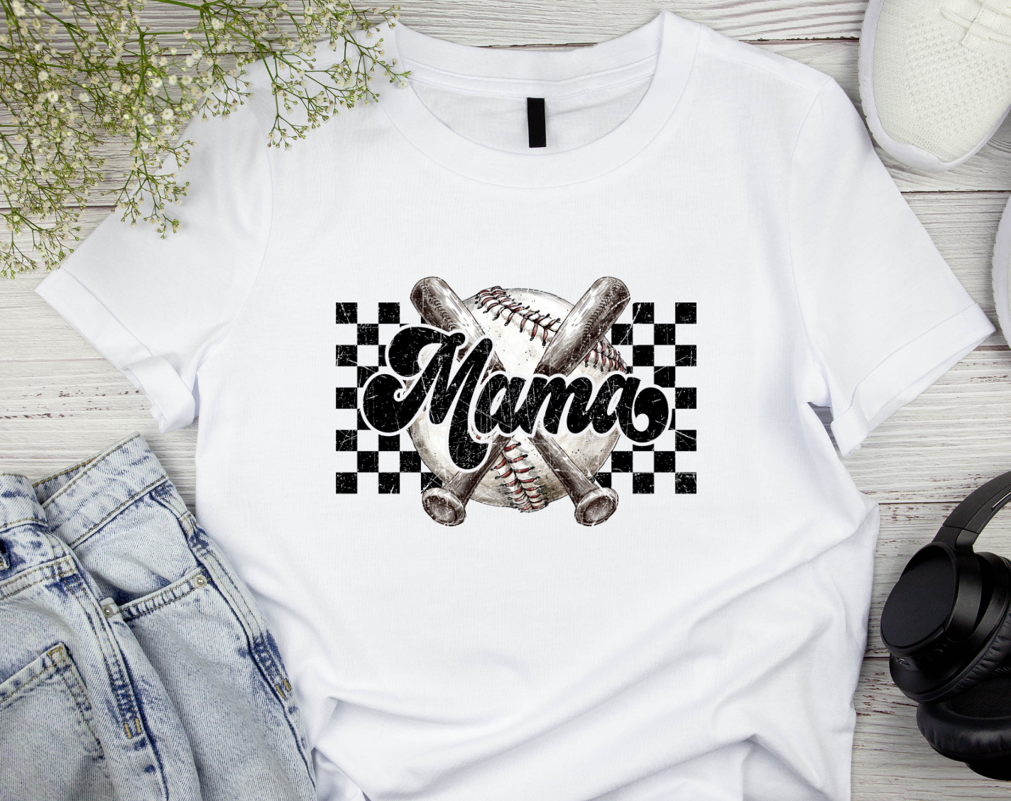 Checkered Baseball Mama